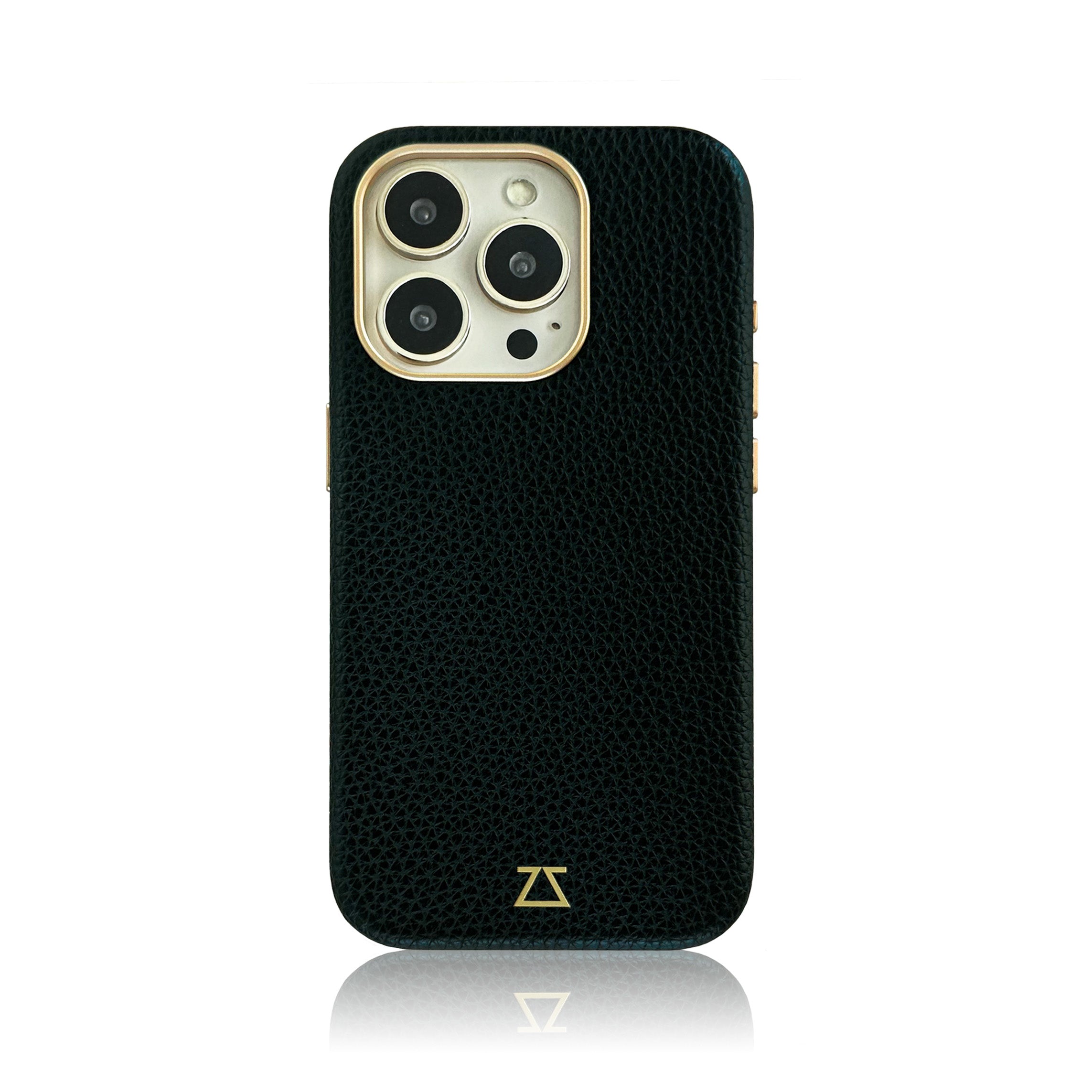 Black Leather Magnetic Case with Gold Detail Cazset Black Leather Magnetic Case with Gold Detail Cazset