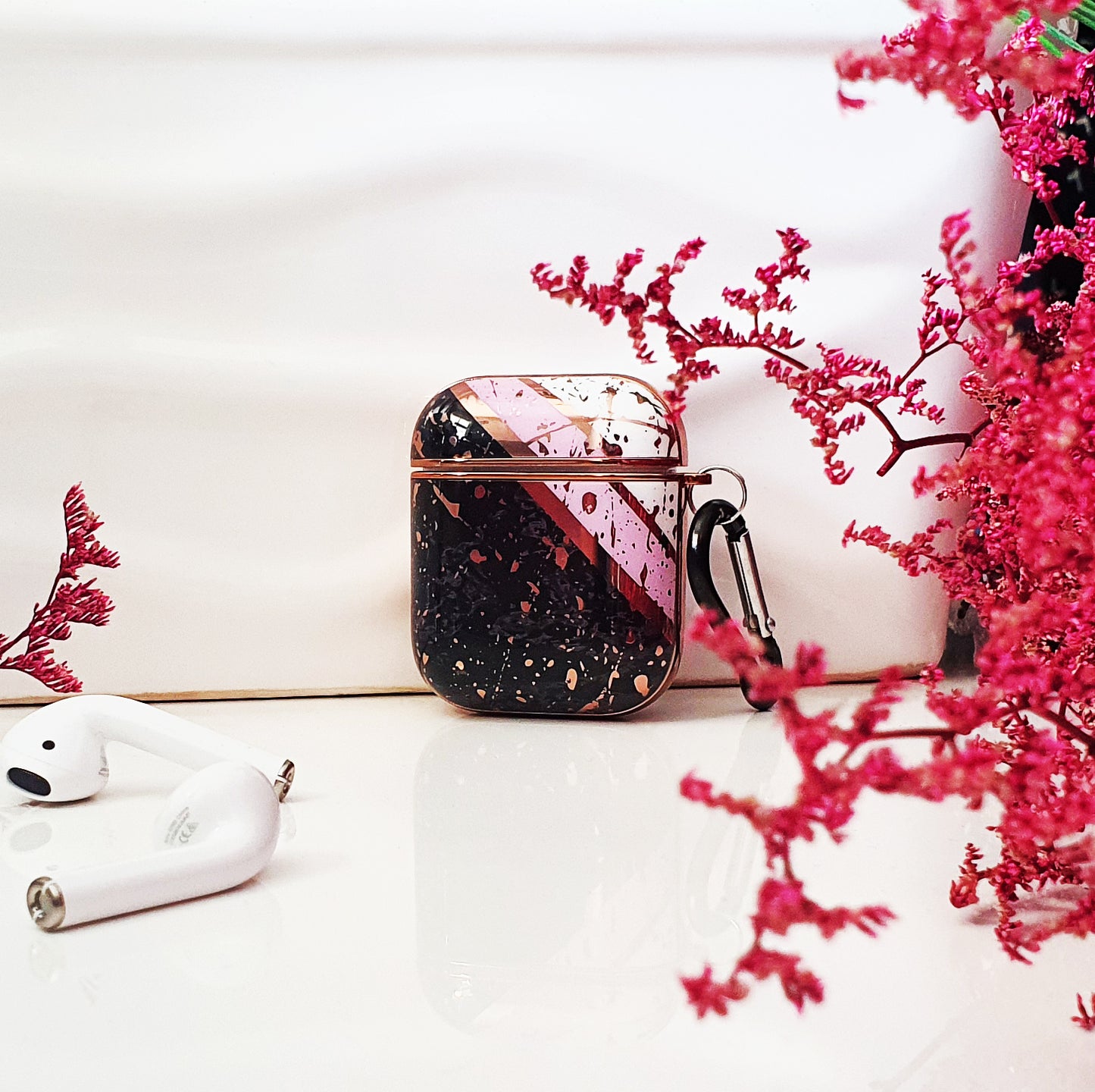 Black, Pink and White AirPods Case