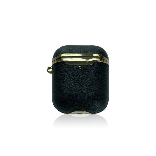 Black Leather and Gold AirPods Case