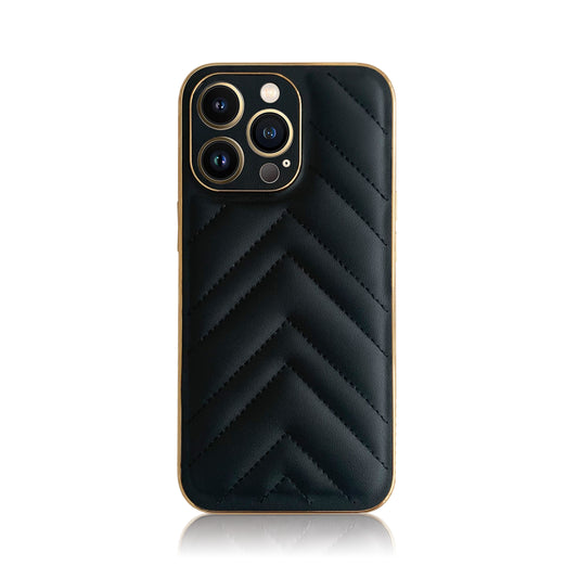 Ebony Quilted Leather Case with Gold Detail
