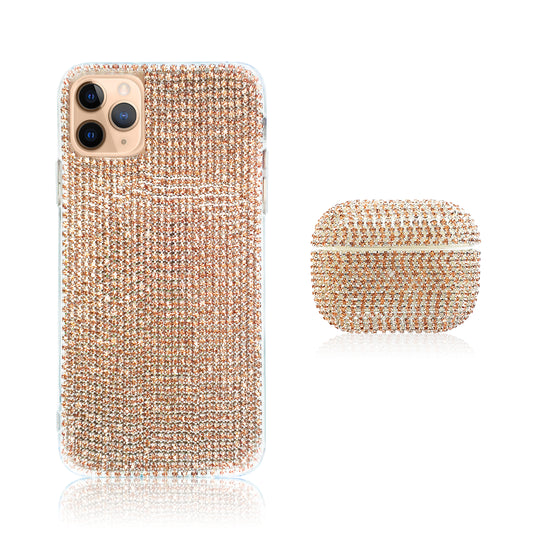 Crystal Rose Gold Silicon iPhone Case with AirPods Pro