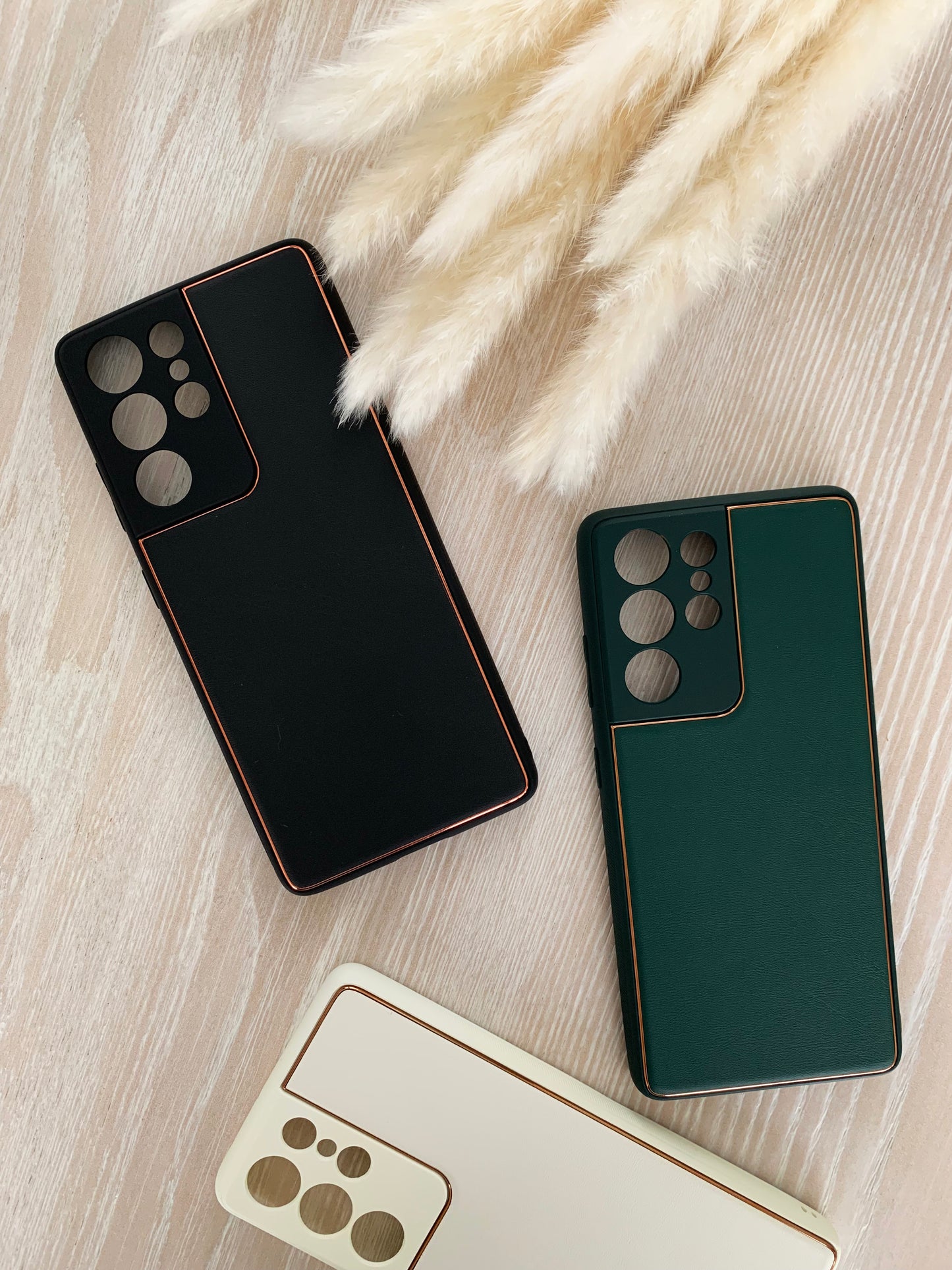 White Leather Samsung Case with Gold detail