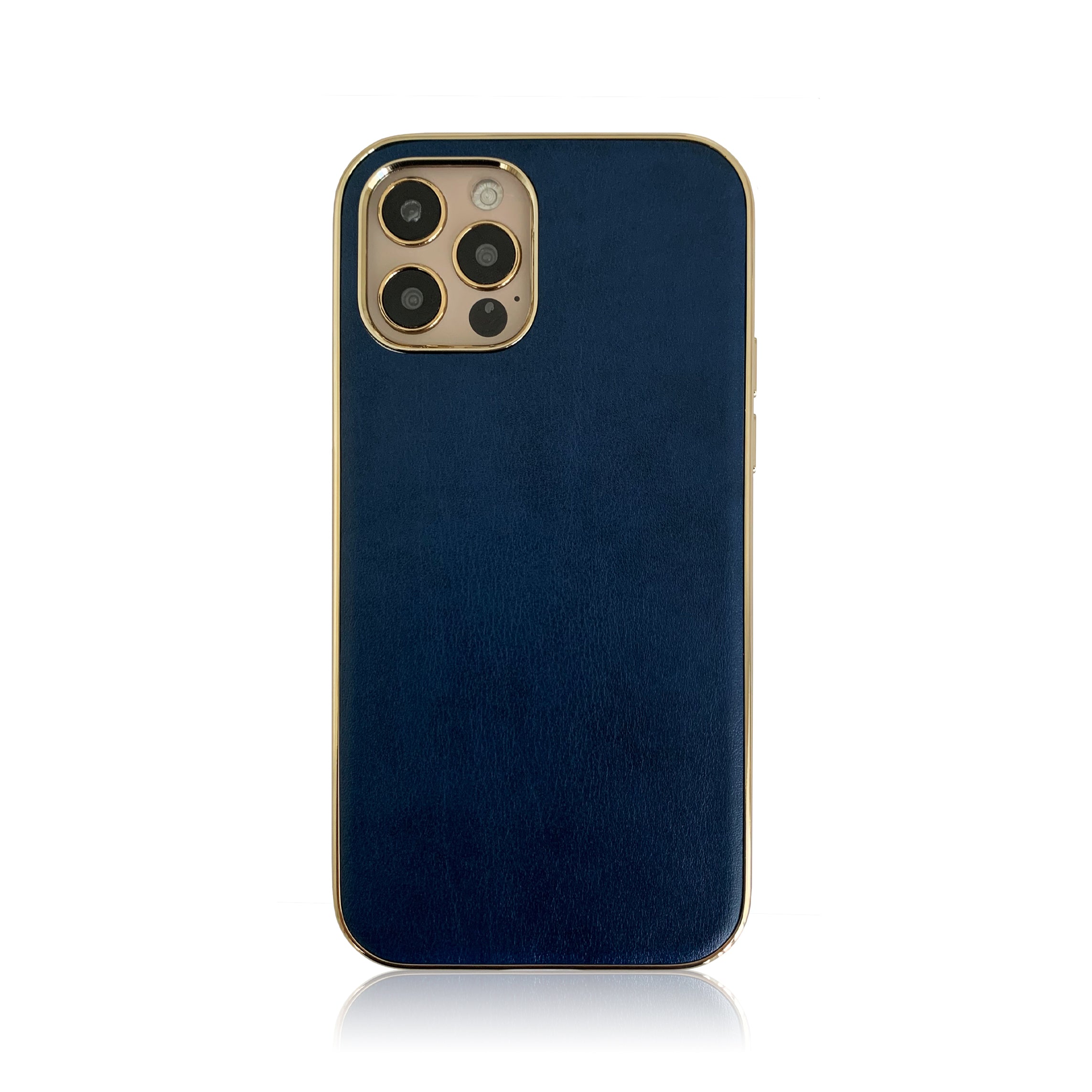 Navy Blue Leather iPhone Case with Gold Cazset Navy Blue Leather iPhone Case with Gold Cazset
