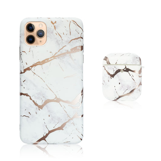 White and Rose Gold Silicon iPhone Case with AirPods