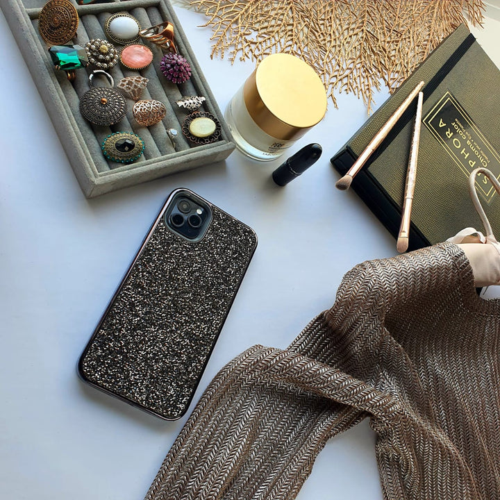 Crystal Studded Grey-Black Silicon iPhone Case