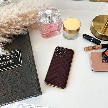 Burgundy Quilted Leather Case with Gold Detail