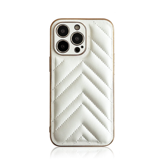 Ivory Quilted Leather Case with Gold Detail