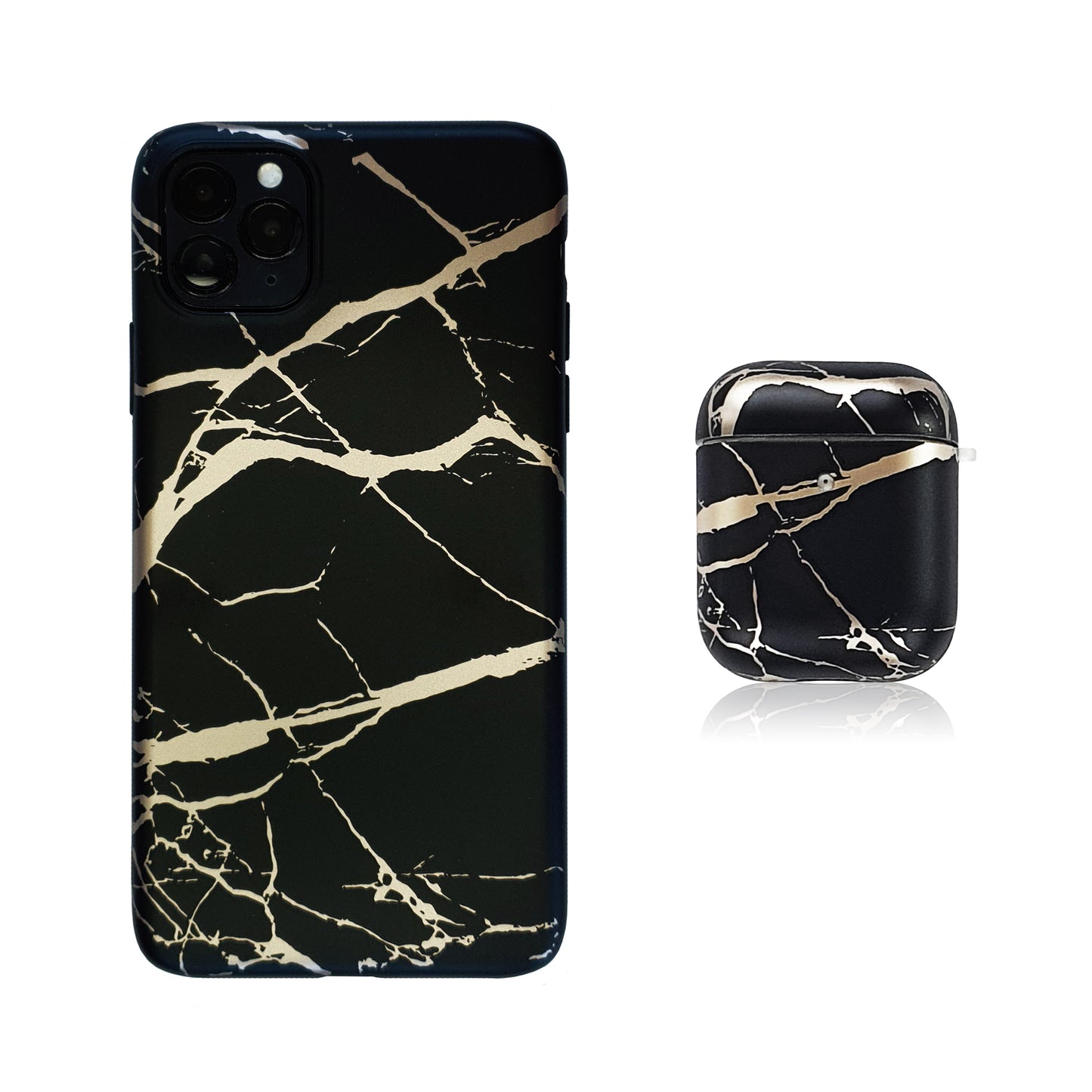 Black and Gold Silicon iPhone Case with AirPods