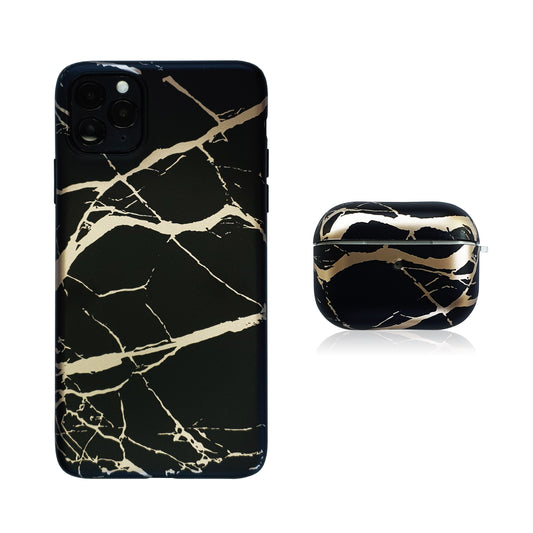Black and Gold Silicon iPhone Case with AirPods Pro
