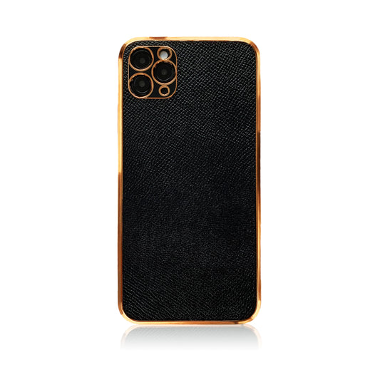 Black Leather iPhone Case with Gold Detail