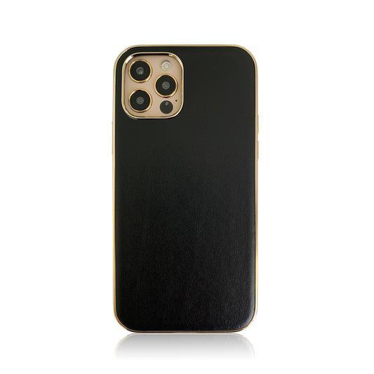 Black Leather iPhone Case with Gold