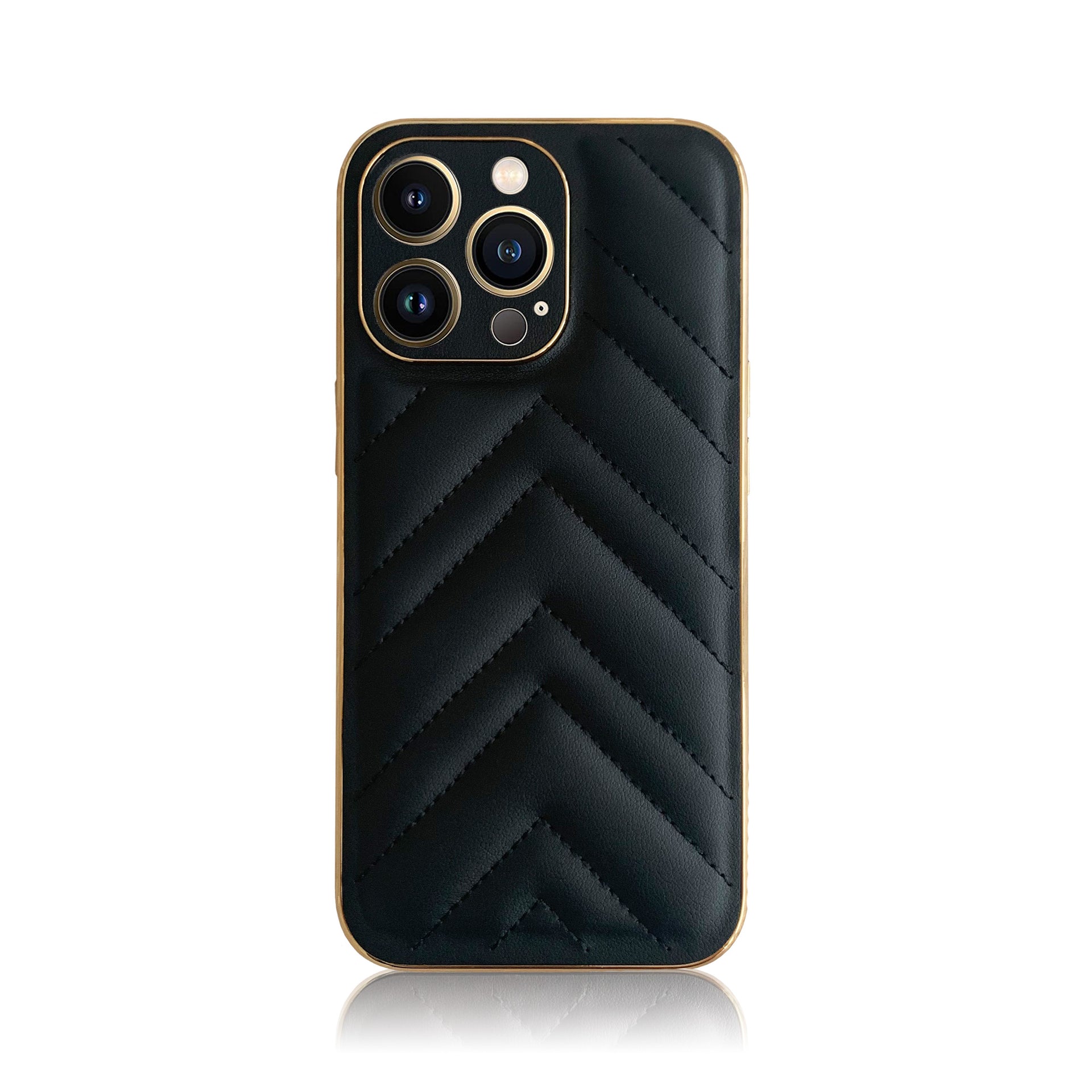 Ebony Quilted Leather Case with Gold Detail Cazset Ebony Quilted Leather Case with Gold Detail Cazset