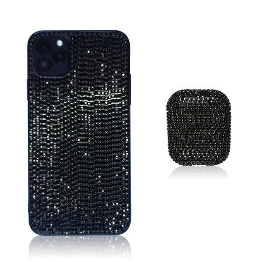 Crystal Black Silicon iPhone Case with AirPods
