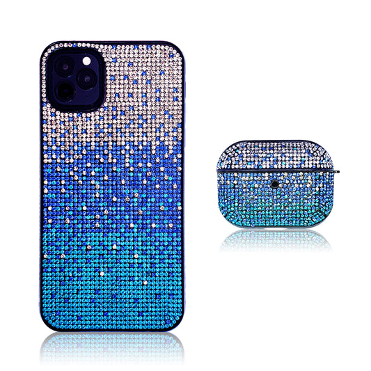 Crystal Gradient Blue Silicon iPhone Case with AirPods Pro