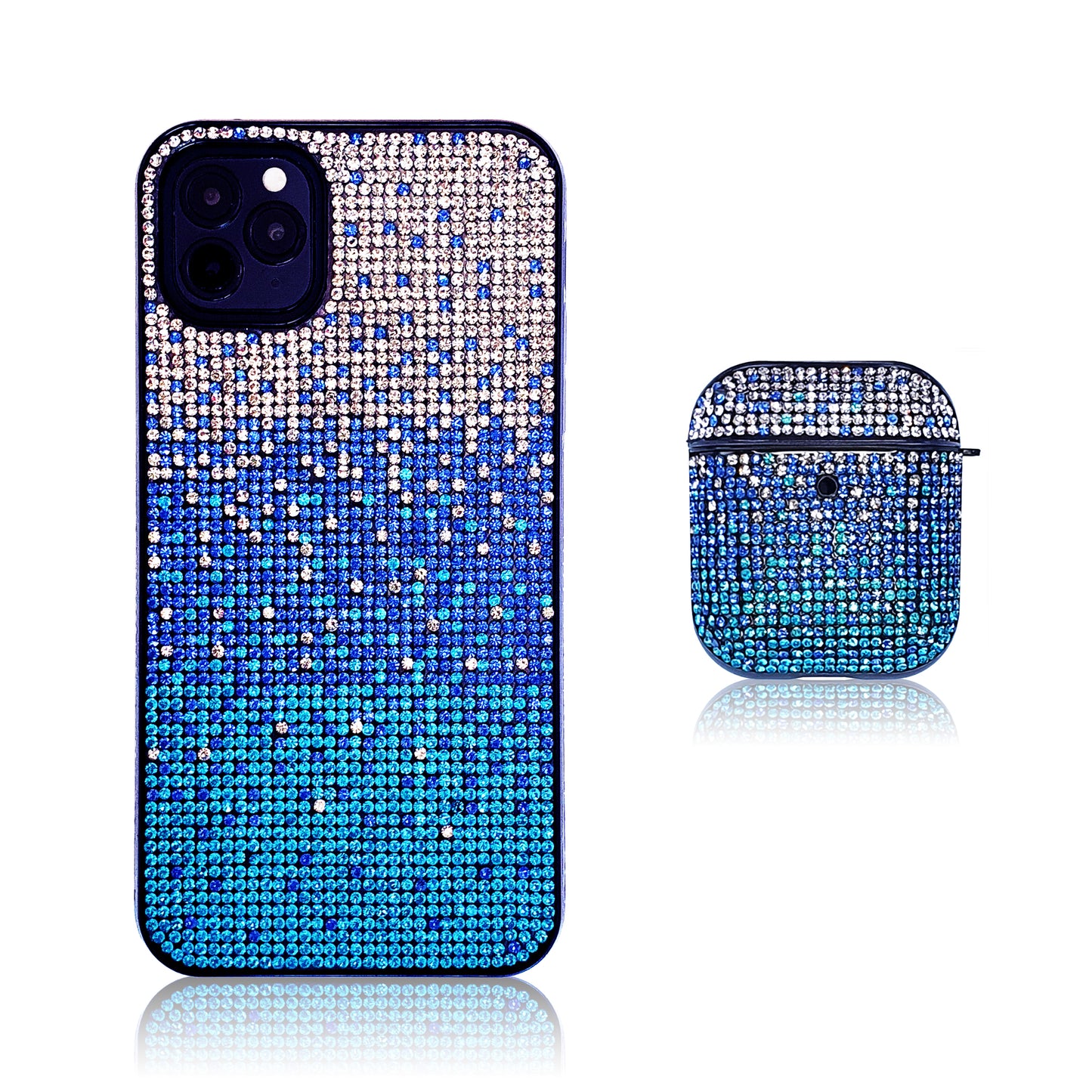 Crystal Gradient Blue Silicon iPhone Case with AirPods