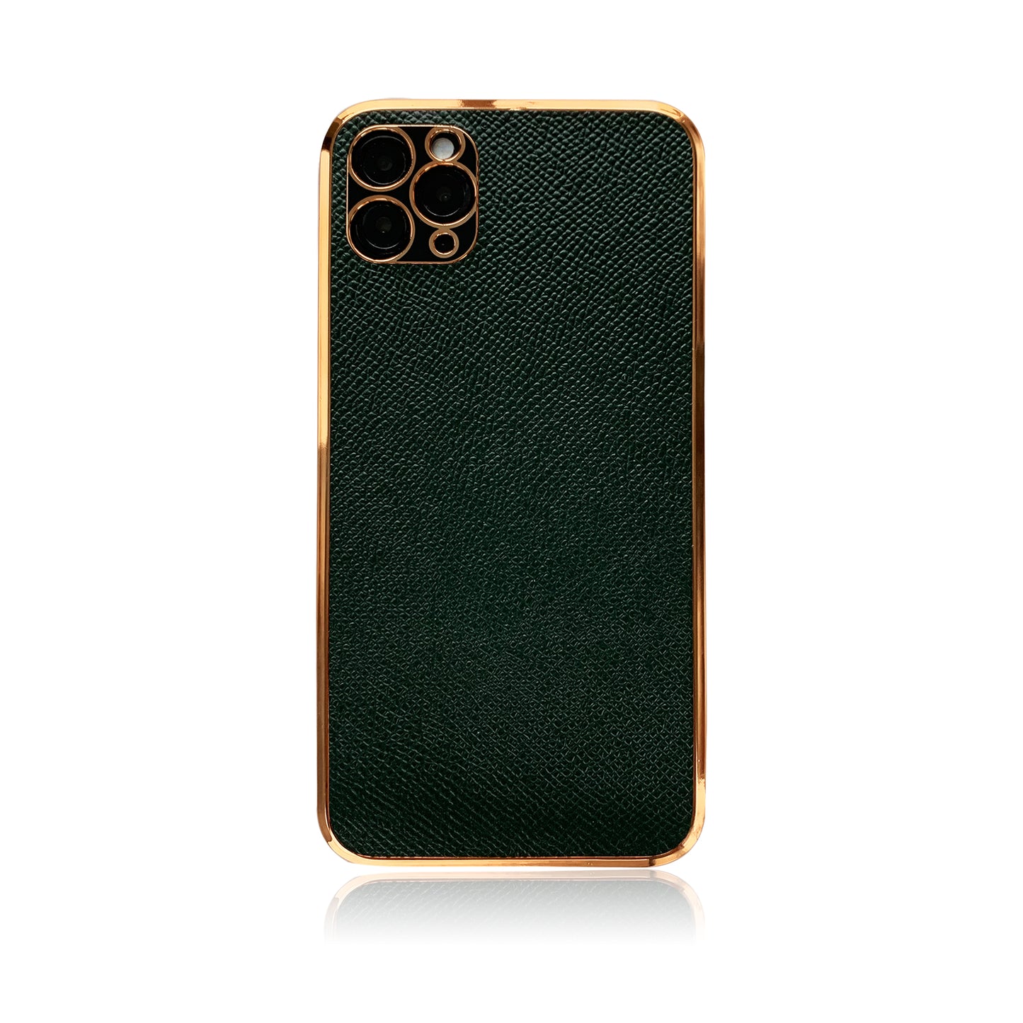 Green Leather iPhone Case with Gold Detail