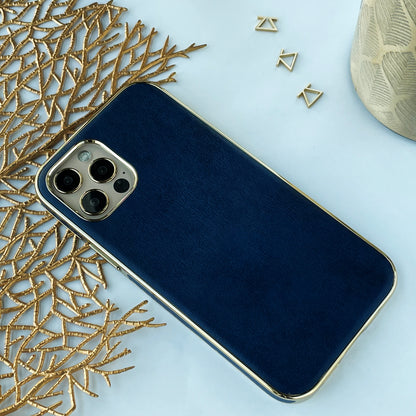 Navy Blue Leather iPhone Case with Gold