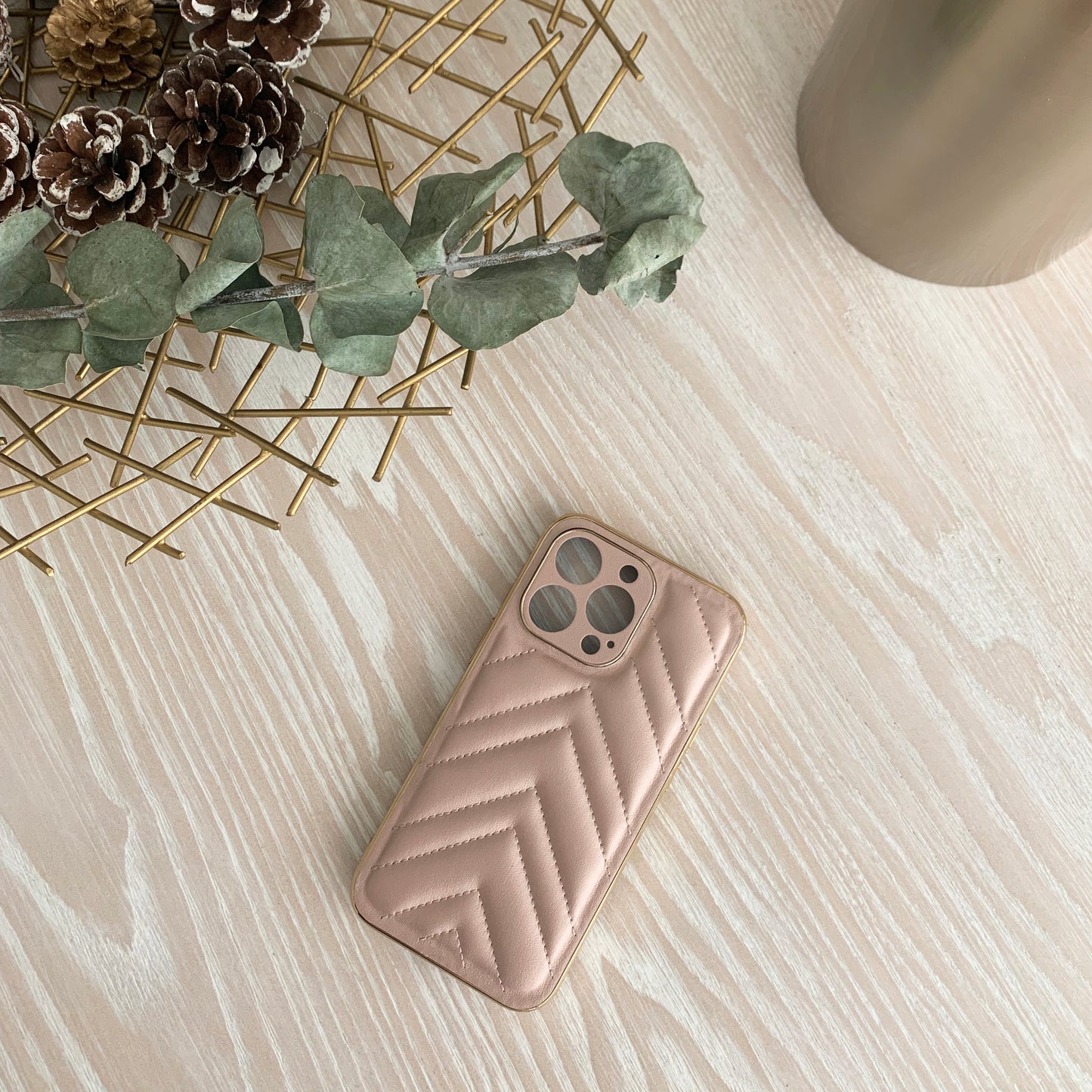 Blush Quilted Leather Case with Gold Detail