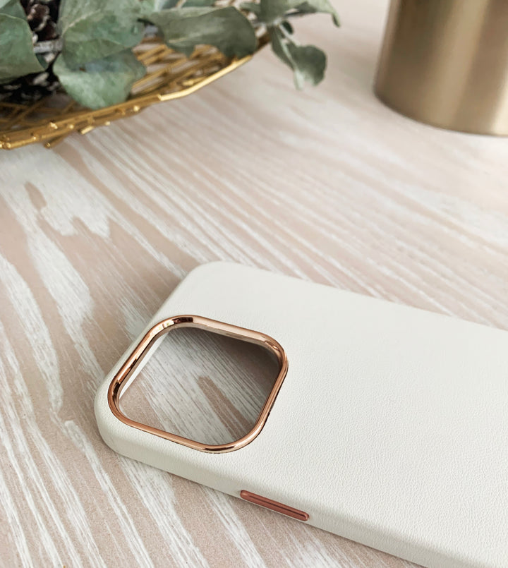 White Leather Case with Gold Detail