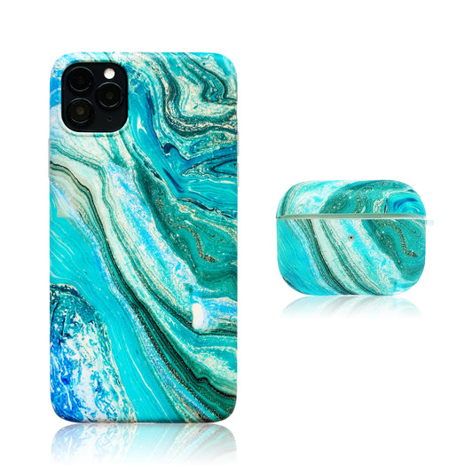 Sea Marble Silicon iPhone Case with AirPods Pro