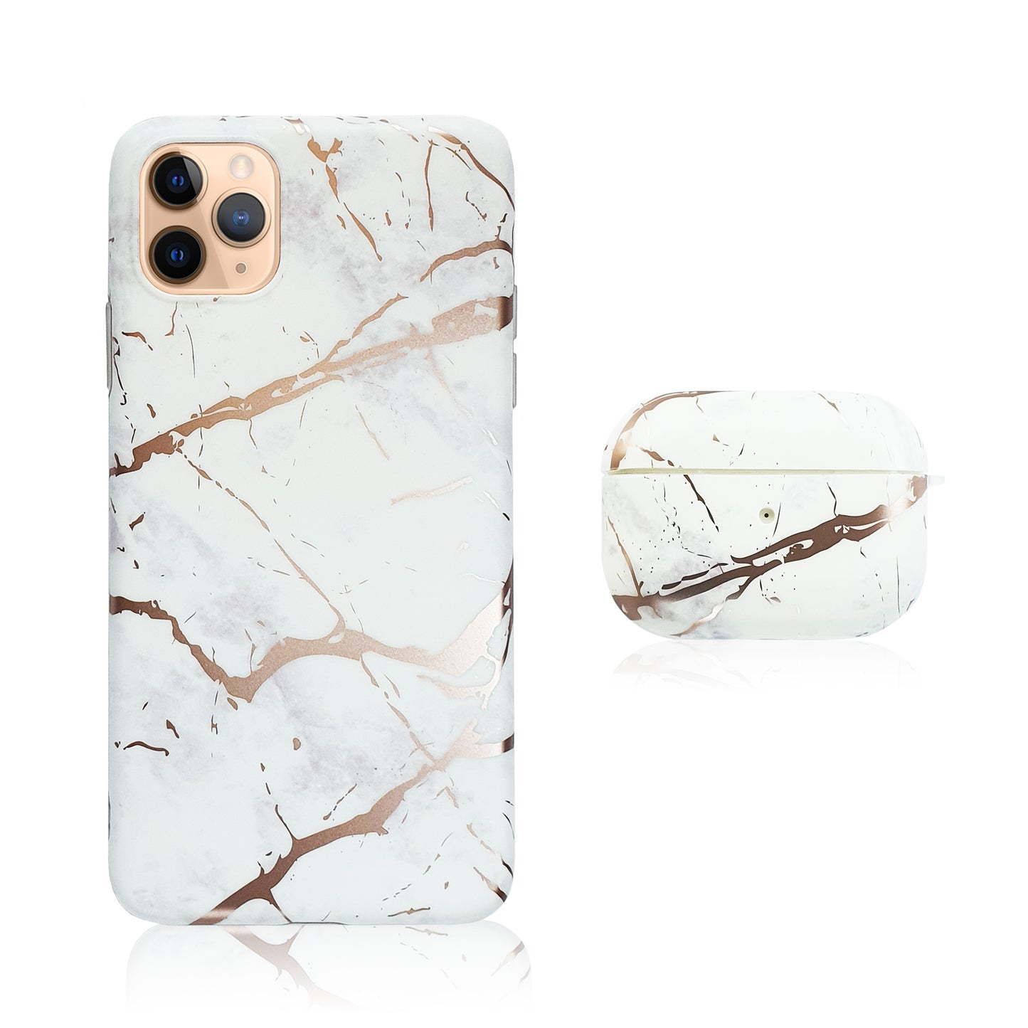 White and Gold Silicon iPhone Case with AirPods Pro