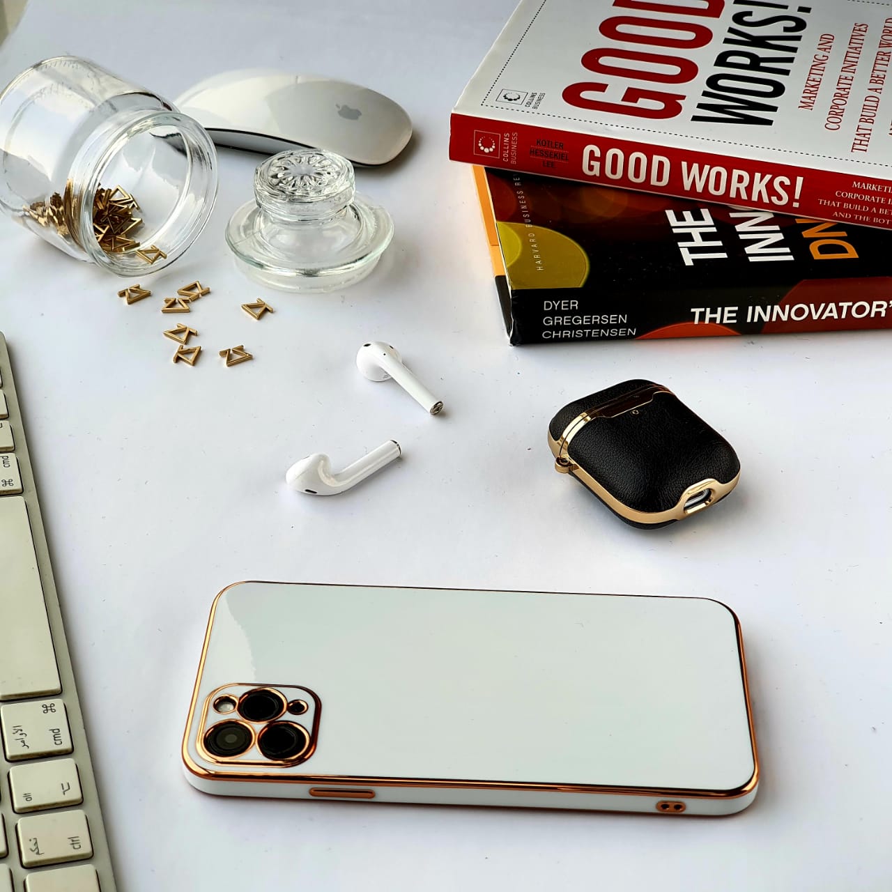 White Glossy iPhone Case with Gold Detail