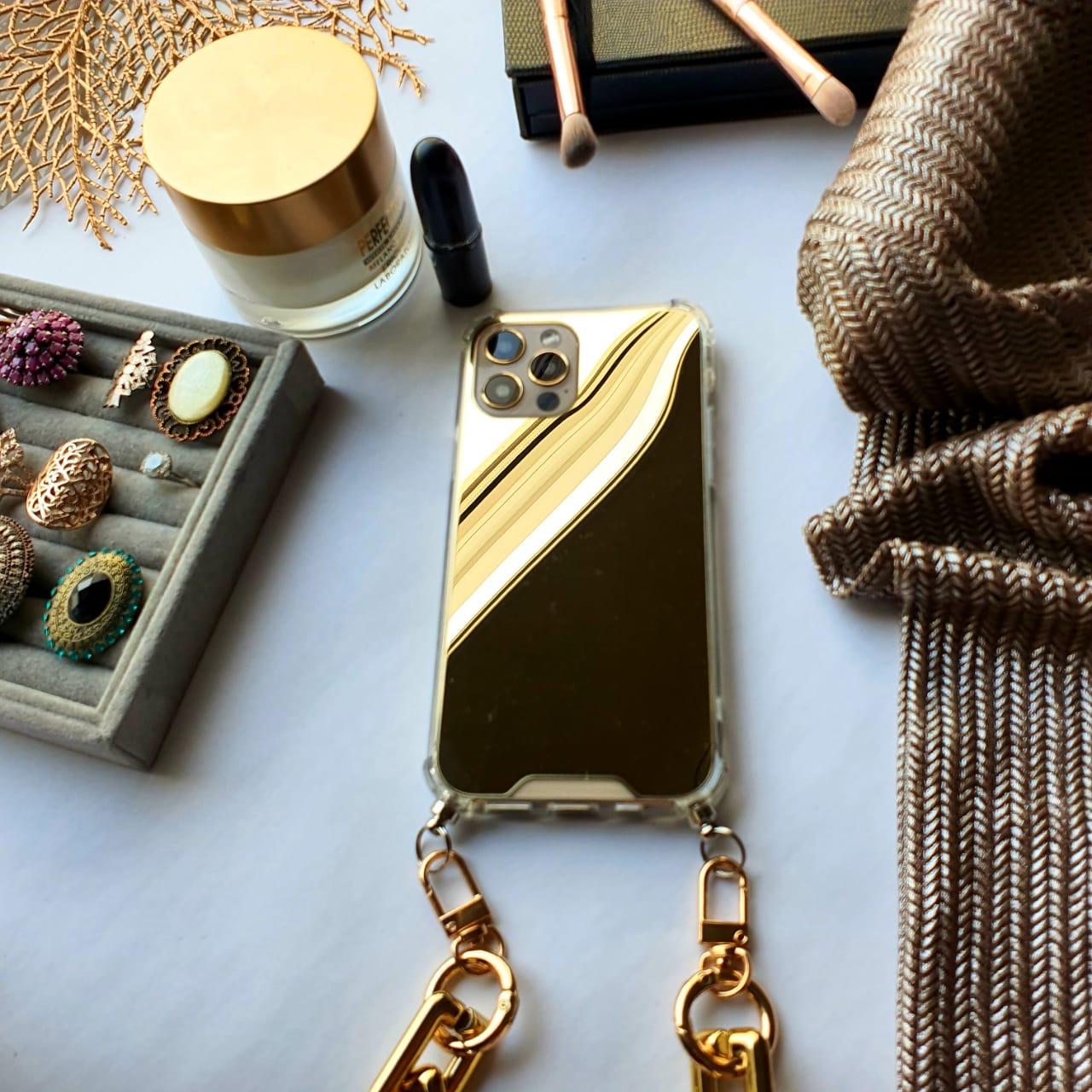 Gold Mirror iPhone Case with Strap