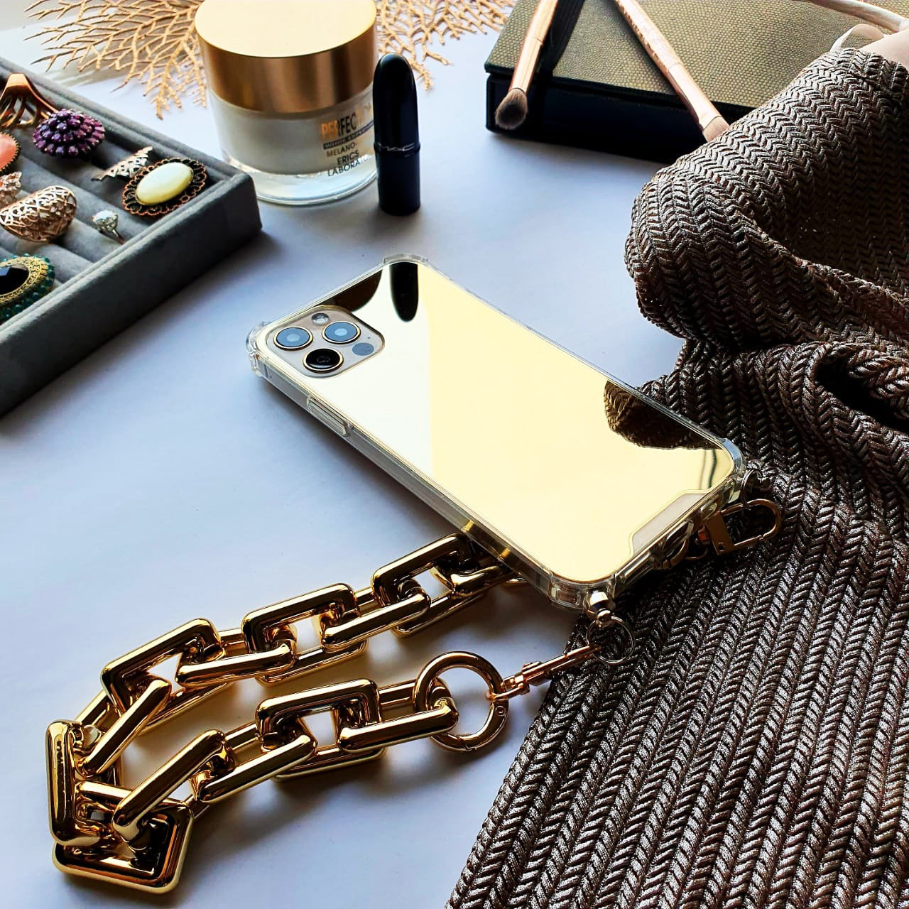 Gold Mirror iPhone Case with Strap