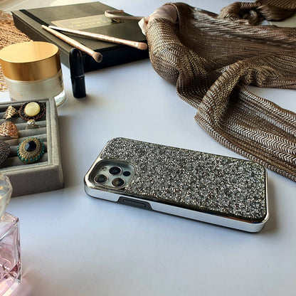 Crystal Studded Silver Silicon iPhone Case