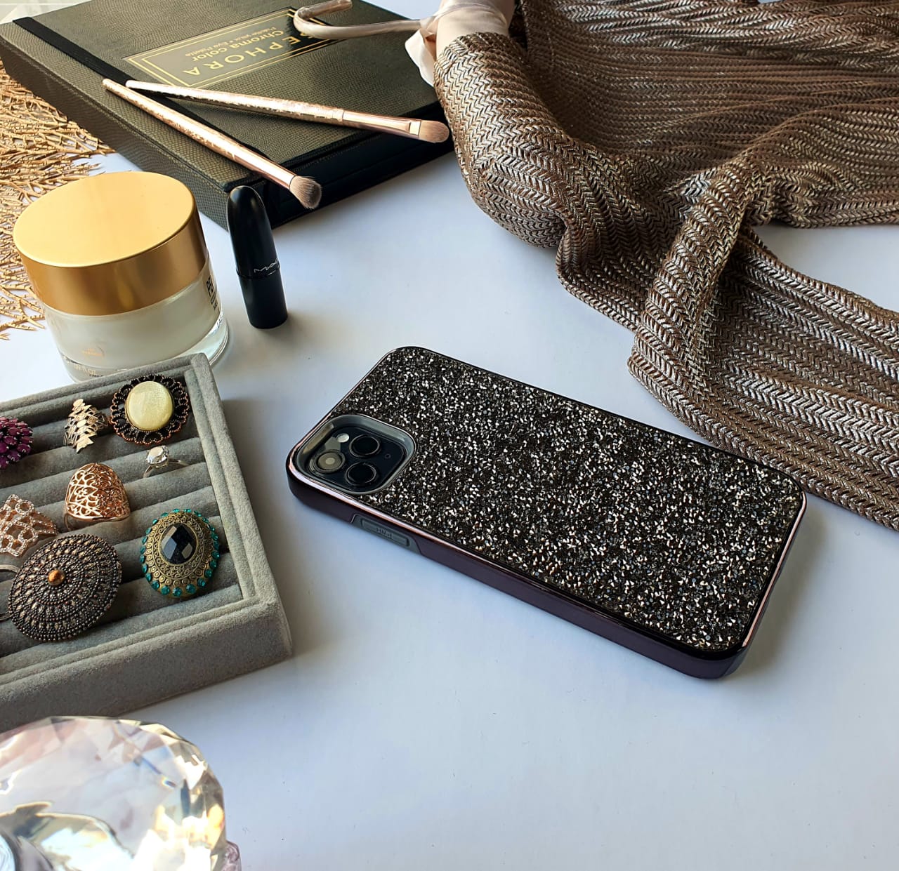 Crystal Studded Black Silicon iPhone Case