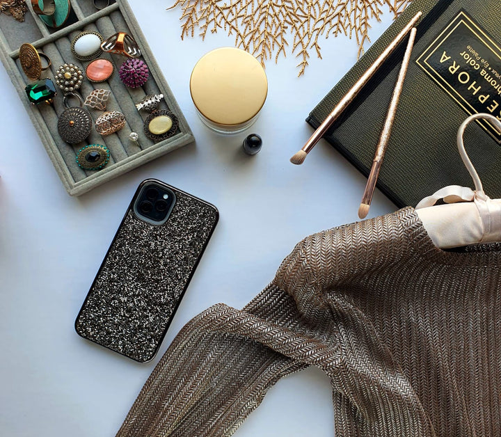 Crystal Studded Grey-Black Silicon iPhone Case