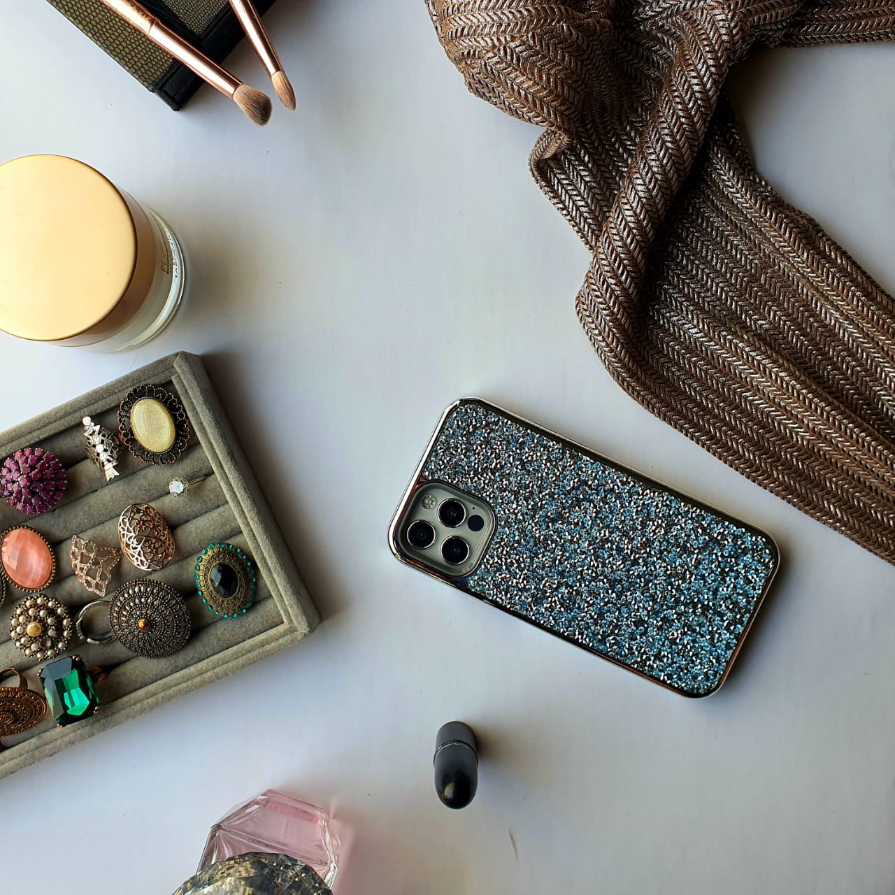 Crystal Studded Blue Silicon iPhone Case