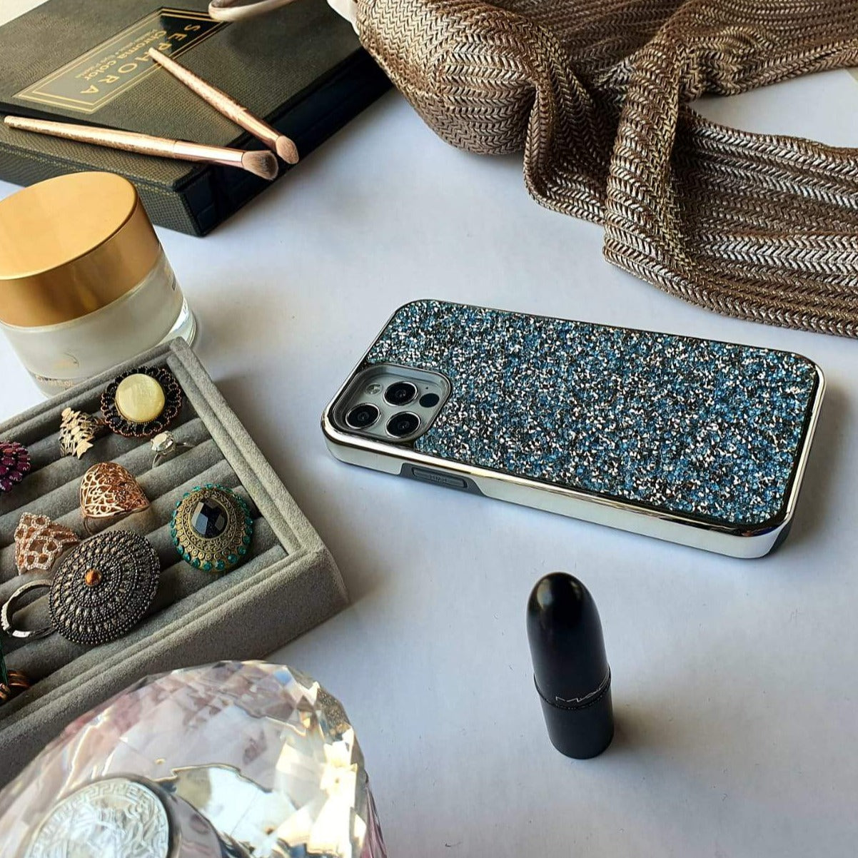Crystal Studded Blue Silicon iPhone Case