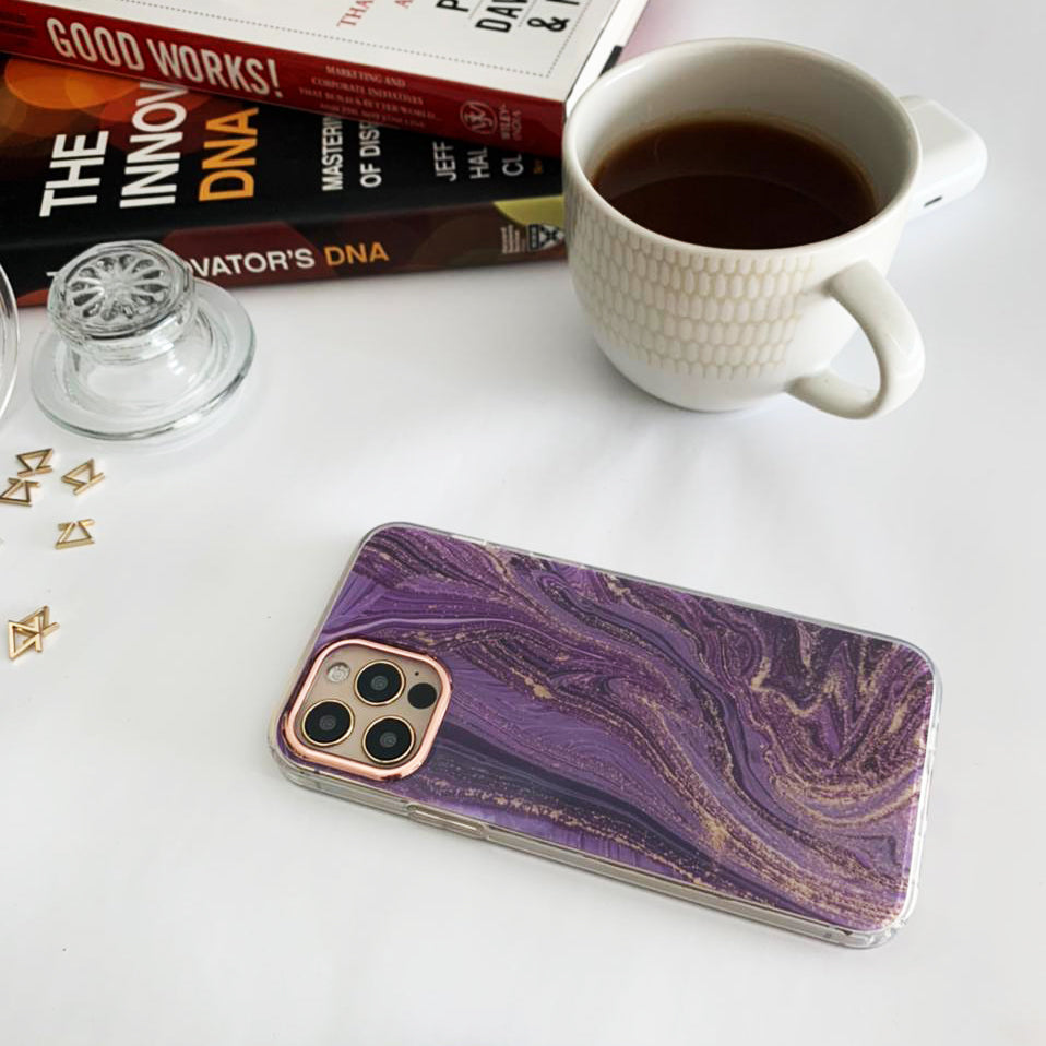 Amethyst Marble Silicon iPhone Case with Gold Detail